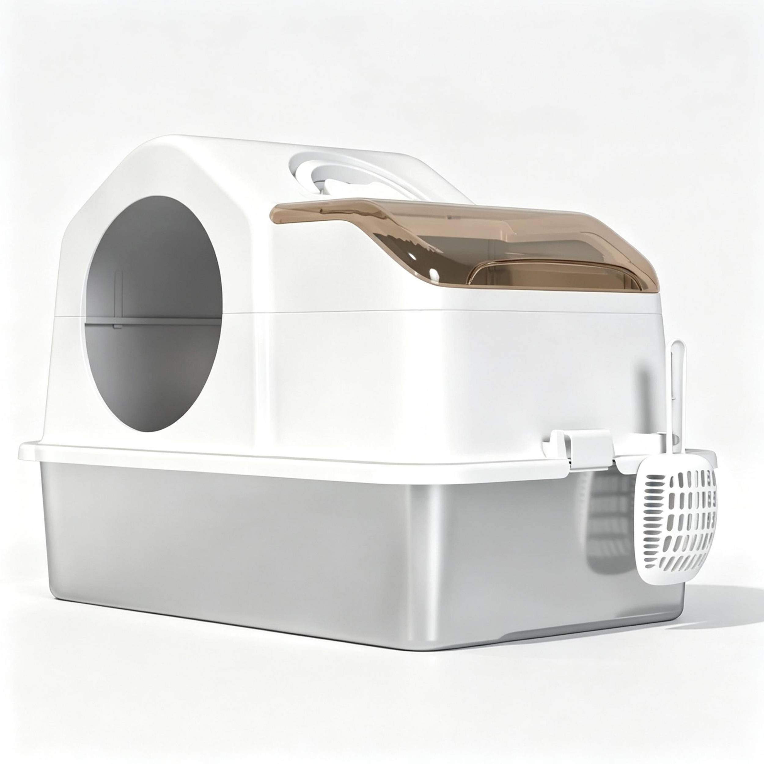 ComfortXL - Litière pour chat fermée inox et ABS 60,5 x 40,5 x 45 cm blanc argent couvercle amovible anti-projections - Image 3