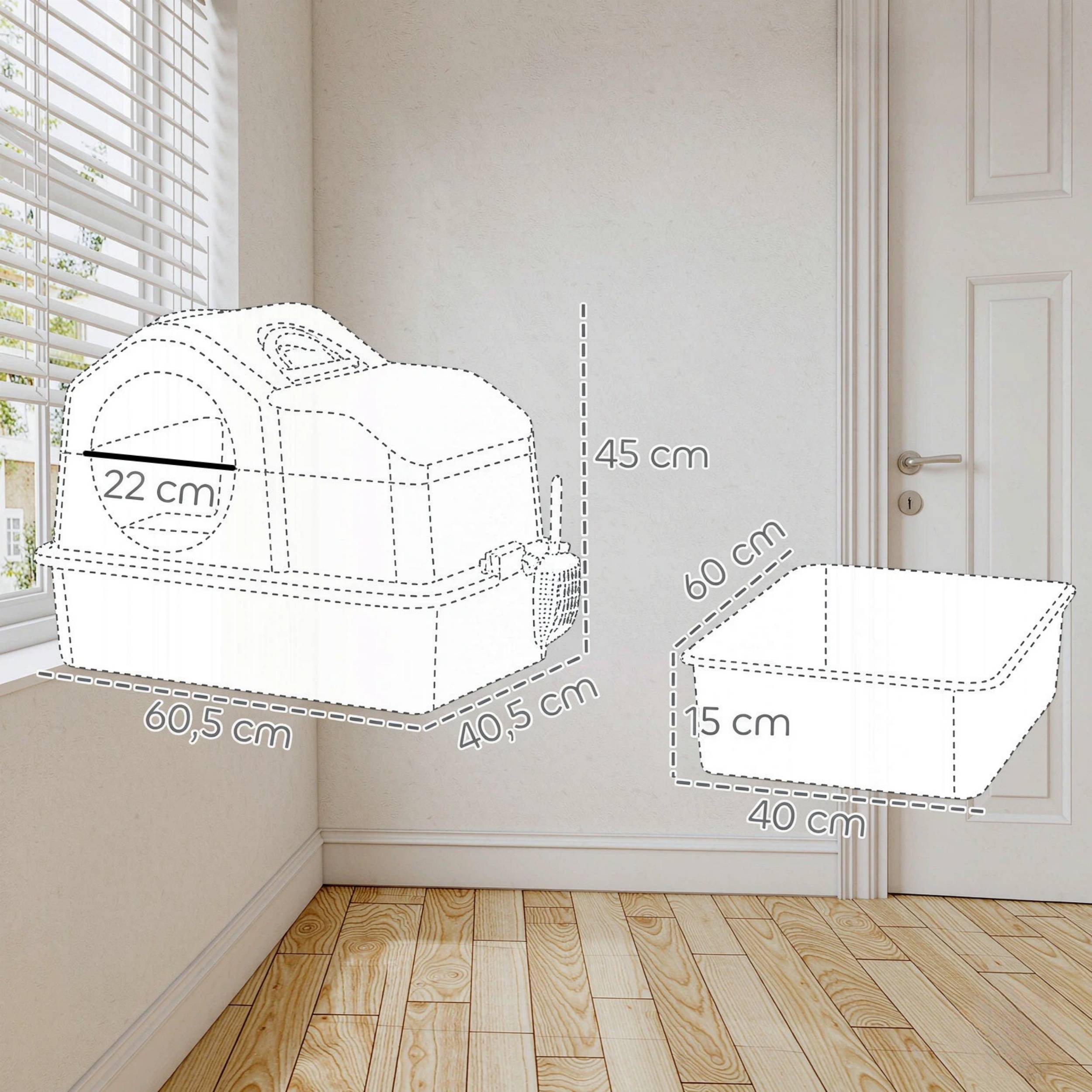 ComfortXL - Litière pour chat fermée inox et ABS 60,5 x 40,5 x 45 cm blanc argent couvercle amovible anti-projections - Image 7