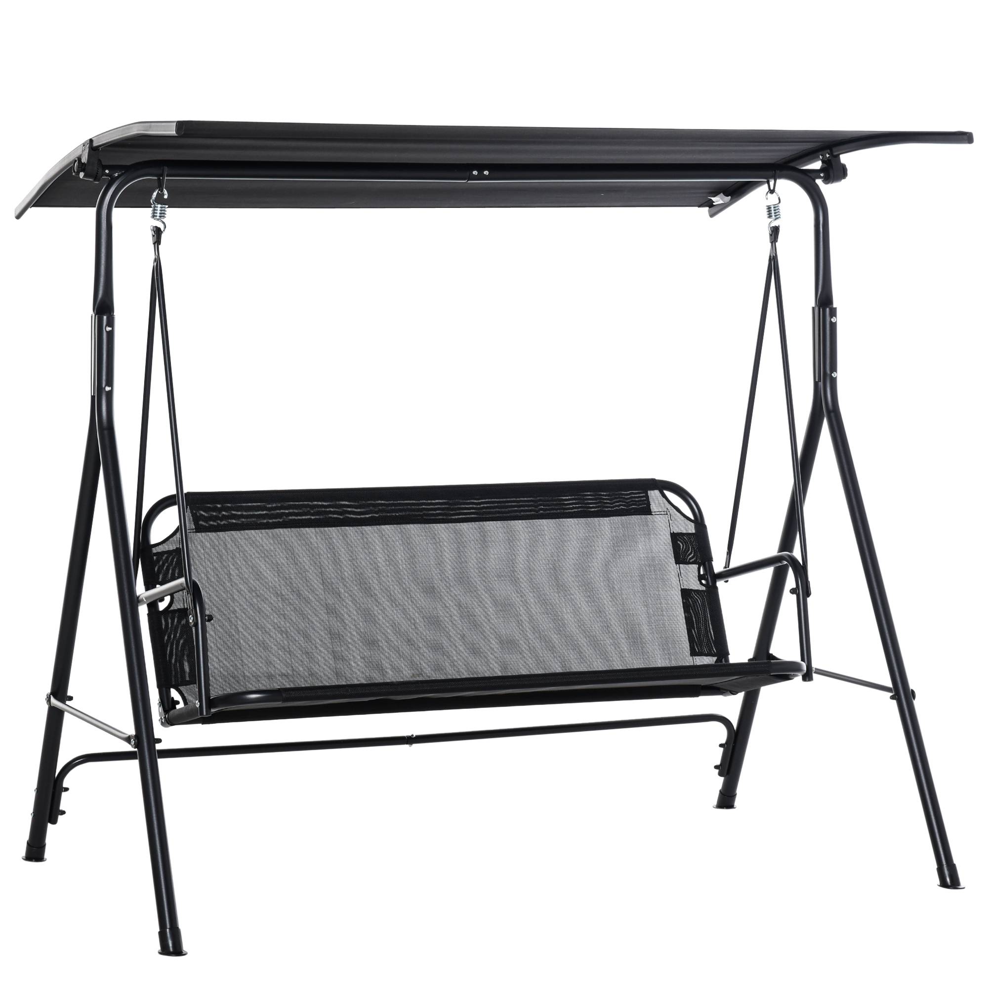 Balancelle jardin noire 2 places 172x110x155cm pare-soleil auvent inclinable 200kg - Image 1