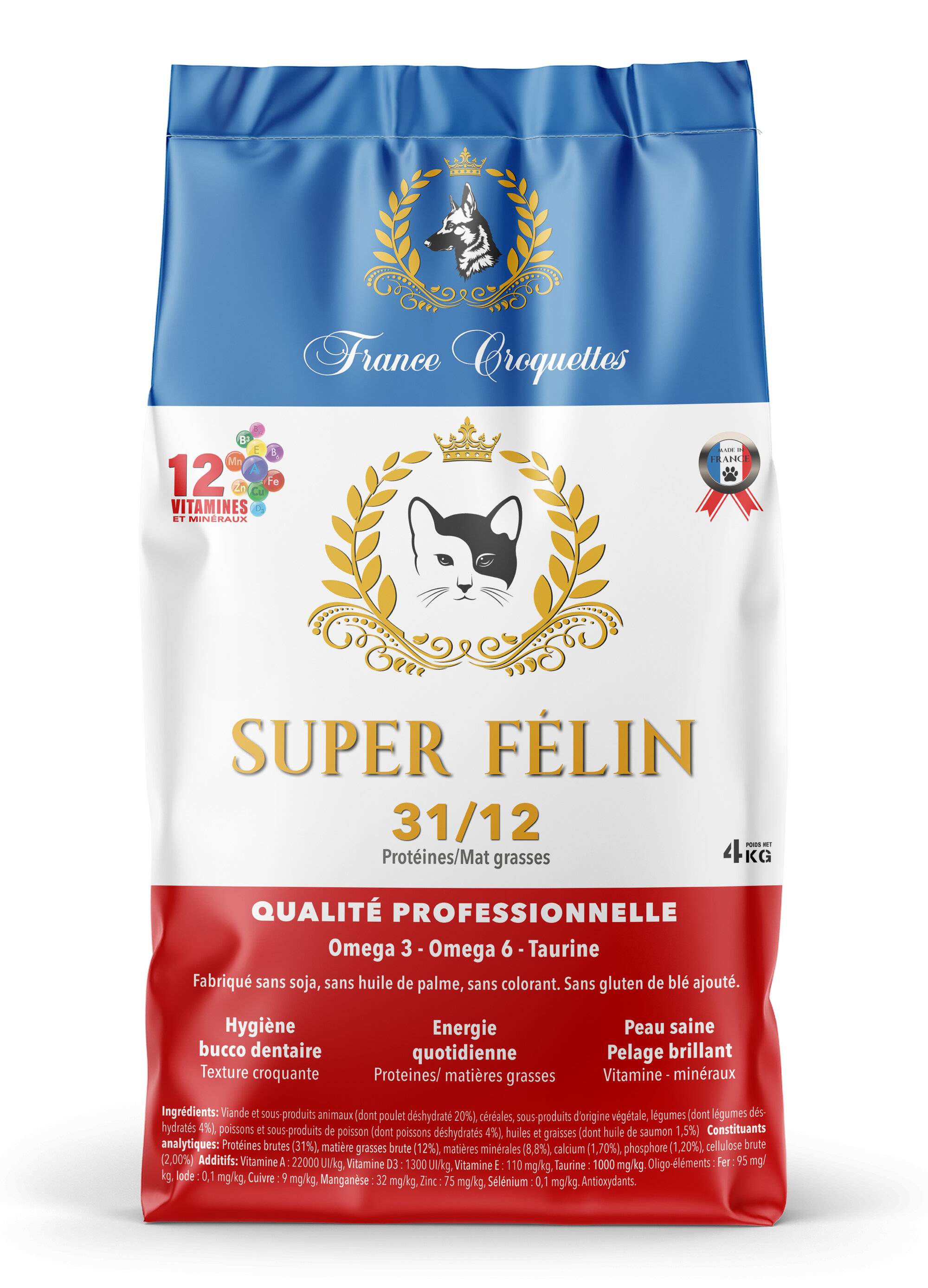 France Croquettes - croquette pour chat adulte super felin 31/12 – 4kg – non sterilisé – france croquettes - Imagen 1