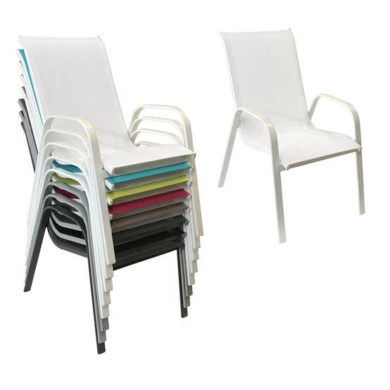 Happy Garden - Lot de 8 chaises MARBELLA en textilène blanc - aluminium blanc - HAPPY GARDEN - Imagen 2