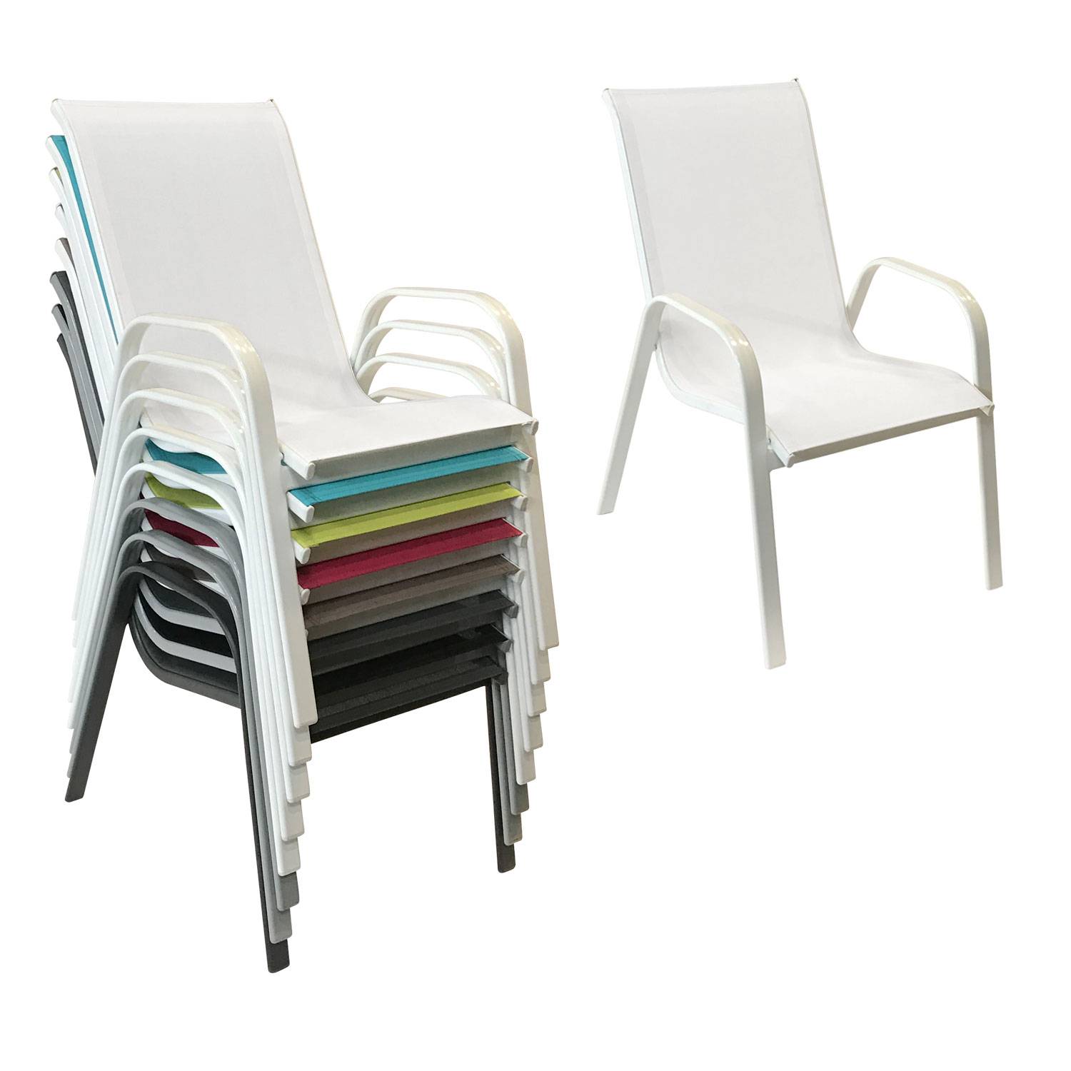 Happy Garden - Lot de 8 chaises MARBELLA en textilène blanc - aluminium blanc - HAPPY GARDEN - Imagen 2