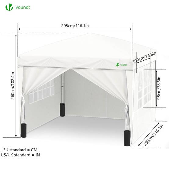 Vounot - Tonnelle de jardin pliante 3 x 3 m avec parois fenêtres et sac de transport blanc - Vounot - Image 3
