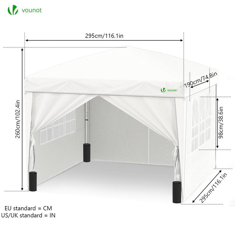 Vounot - Tonnelle de jardin pliante 3 x 3 m avec parois fenêtres et sac de transport blanc - Vounot - Image 3