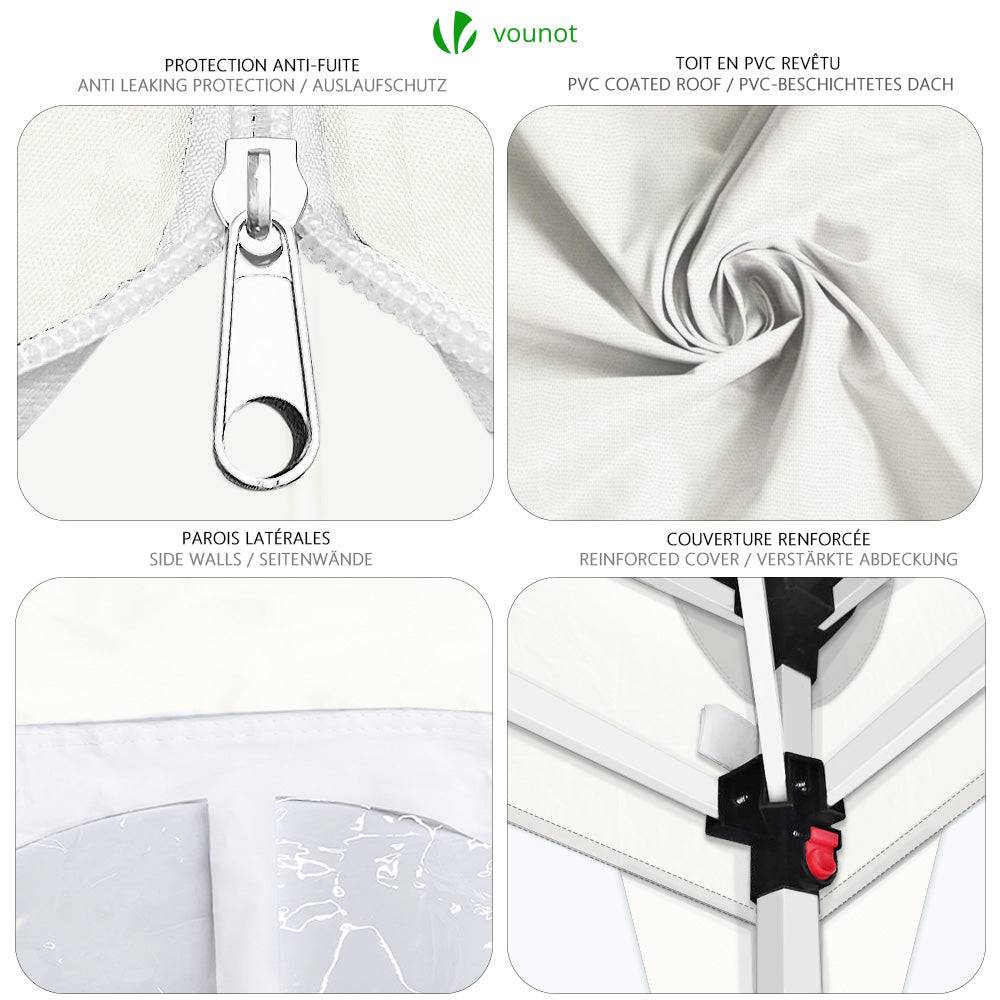 Vounot - Tonnelle de jardin pliante 3 x 3 m avec parois fenêtres et sac de transport blanc - Vounot - Image 4