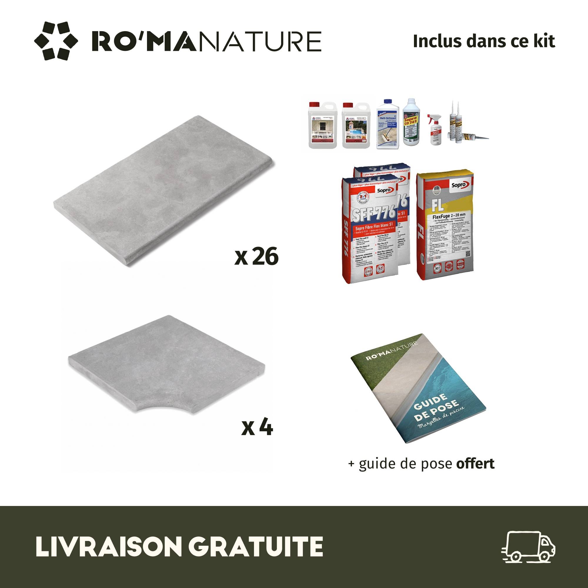 RO'MA Nature - KIT COMPLET - Margelles pour piscine 4x4m en Pierre Atlas Gris (avec colle, joint, hydrofuge ...)  - RO'MA NATURE - Image 3