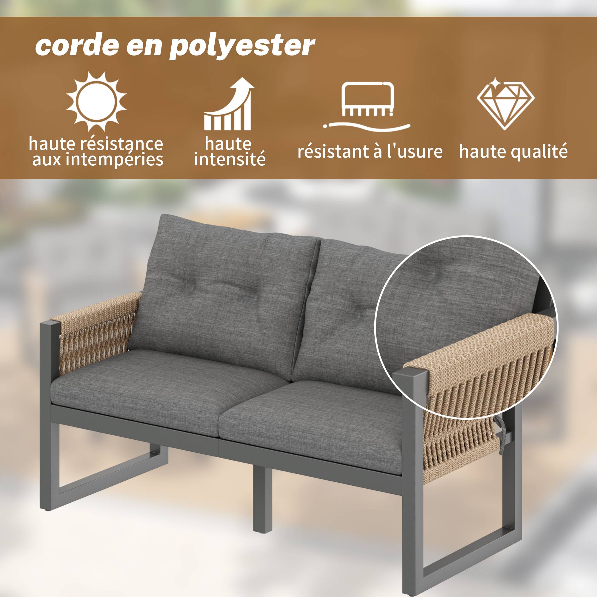 ComfortXL - Salon de jardin 6 places en acier et bois composite pour terrasse avec table modulable Gris et Naturel - ComfortXL Outdoor Living - Image 6