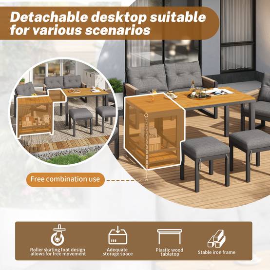 ComfortXL - Salon de jardin 6 places en acier et bois composite pour terrasse avec table modulable Gris et Naturel - ComfortXL Outdoor Living - Image 5