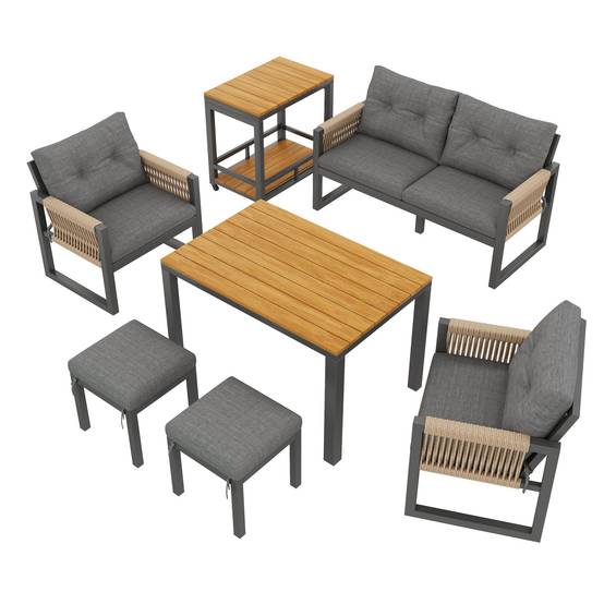 ComfortXL - Salon de jardin 6 places en acier et bois composite pour terrasse avec table modulable Gris et Naturel - ComfortXL Outdoor Living - Image 2