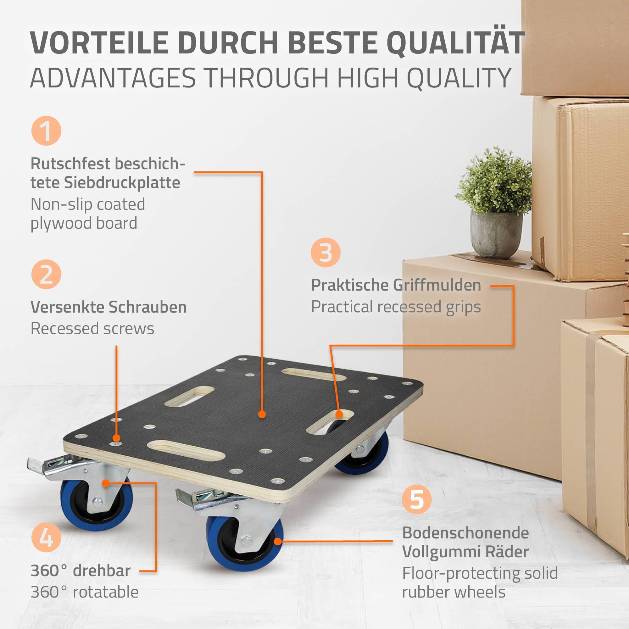 Ecd-Germany - Chariot de transport avec 2 freins 35x50 cm capacité 800 kg plateau contreplaqué antidérapant roulettes en PP idéal pour meubles et déménagement - Imagen 3