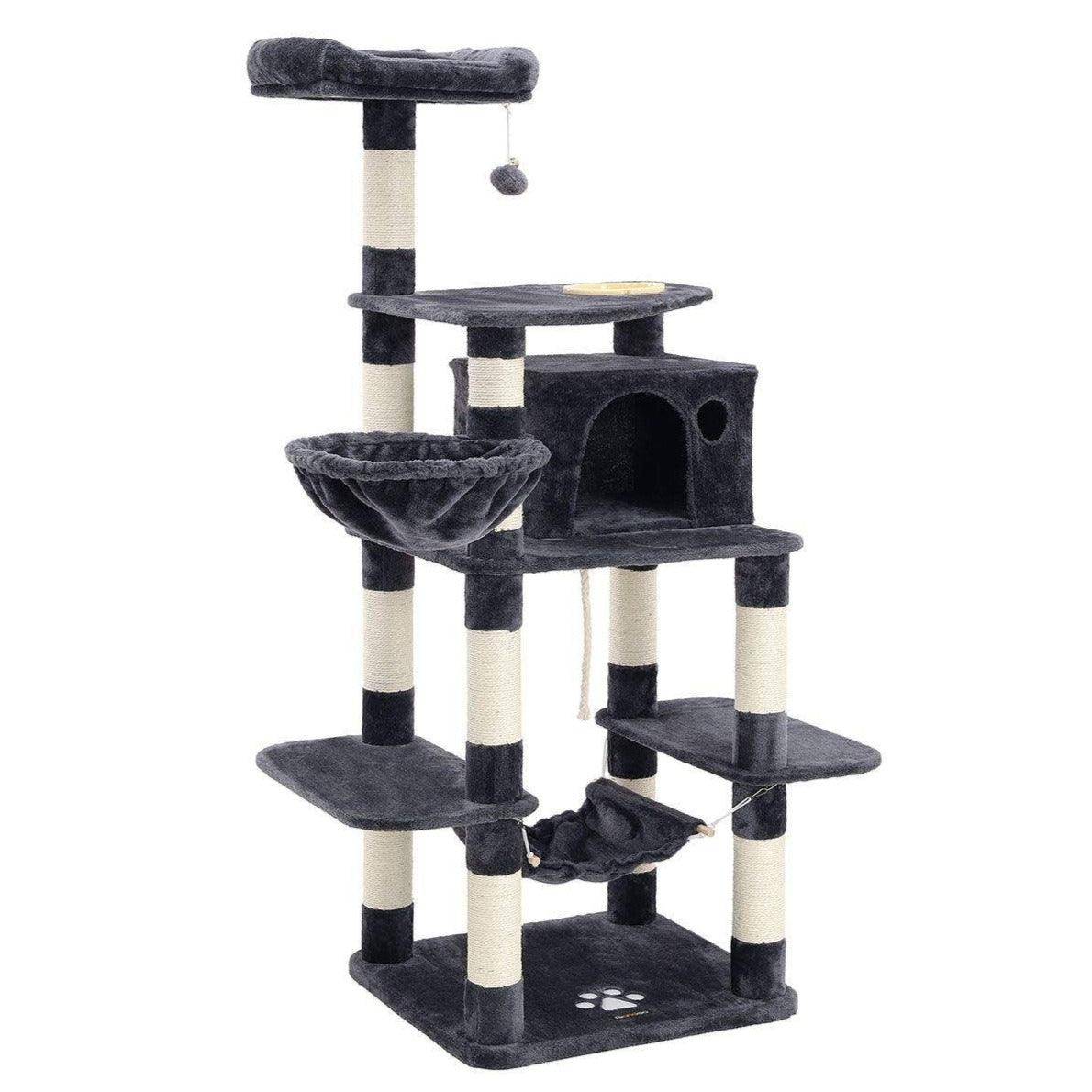 Helloshop26 - Arbre à chat hauteur de 174 cm multi-niveaux avec bol panier niche maison de jeu meubles pour chatons chats et félins couleur grise cendrée - Imagen 1