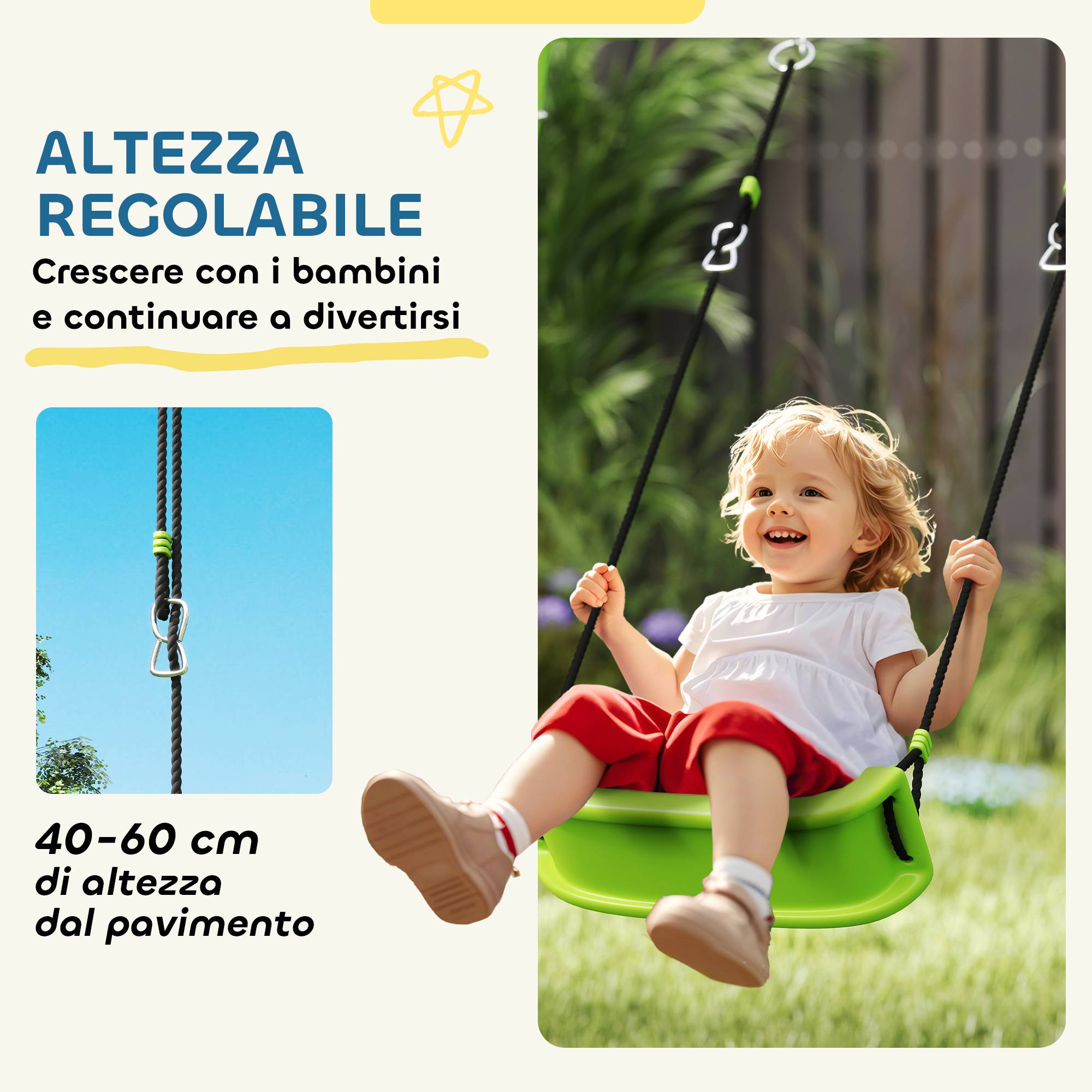 ComfortXL - Portique balançoire 3 en 1 en métal vert et gris 238 x 180 x 182 cm pour enfants avec basket et but de foot - Image 7