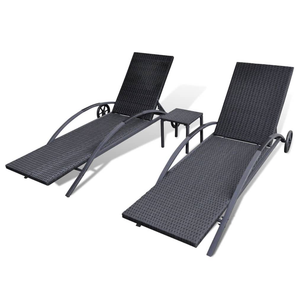 Vidaxl - Chaises longues avec table Résine tressée Noir vidaXL 42491 - Imagen 6