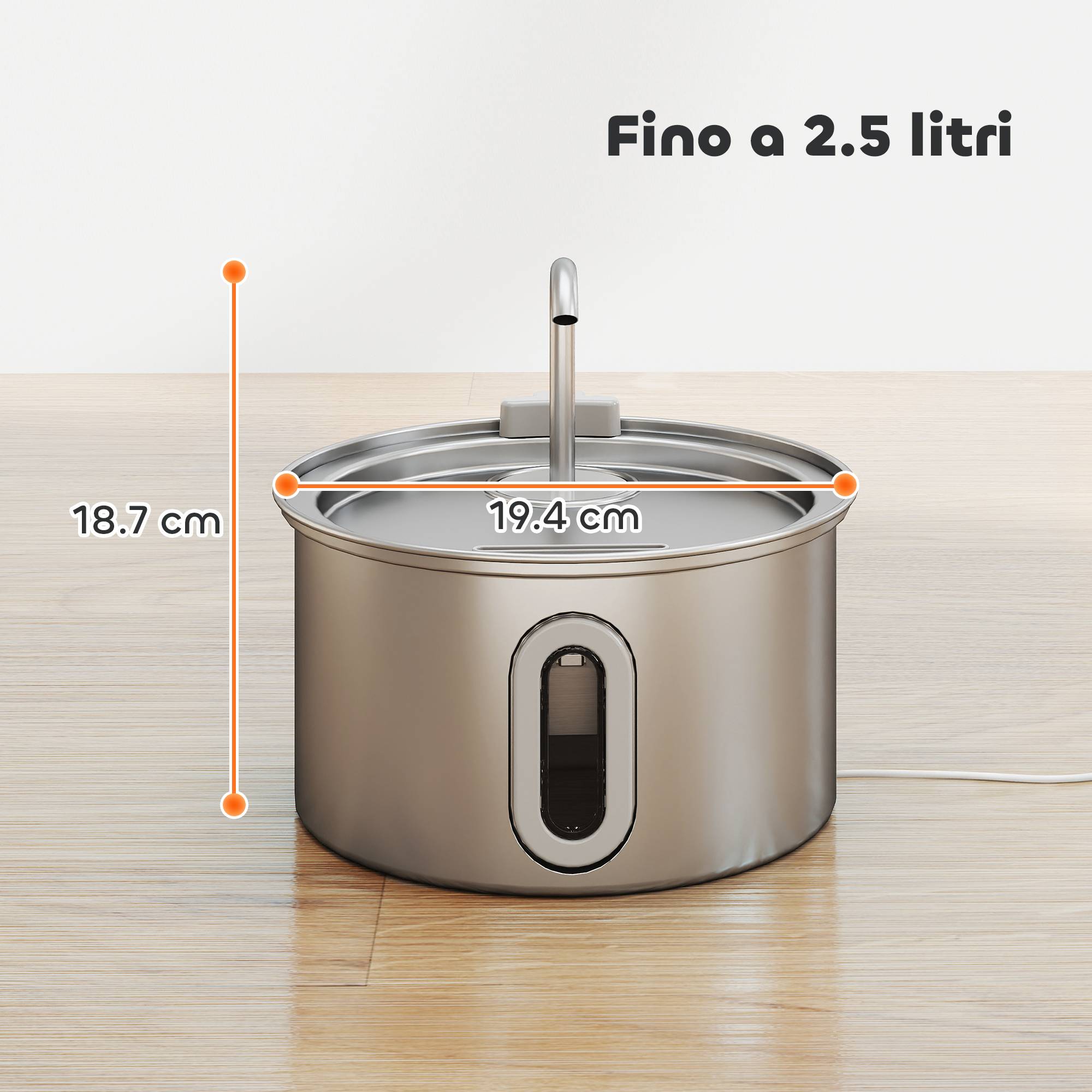 Sans Marque - Fontaine à eau pour chat 2,5 L avec lumière LED et 2 modes de jet, acier inoxydable, 19,4 x 19,4 x 18,7 cm, argent - Image 5