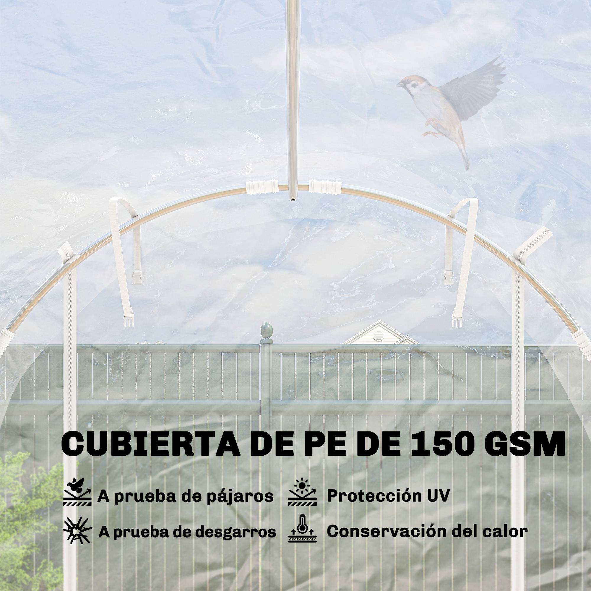 Serre tunnel 3 x 2 x 2 m avec 2 portes enroulables, structure en acier galvanisé, bâche transparente anti-UV en polyéthylène. - Image 7