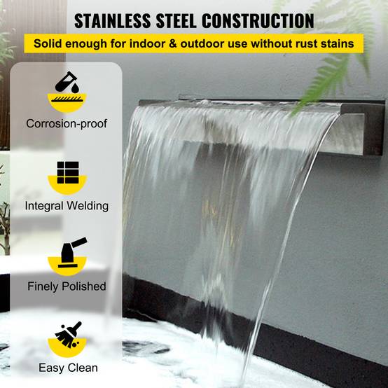 Fontaine piscine étang acier inox 304, 150x11.5x8cm. 2 conduits d'eau. Cascade bassin extérieur. Décoration. - Image 3