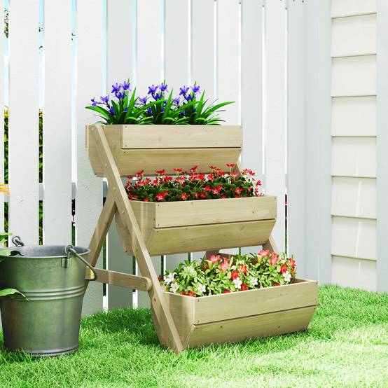 Outsunny Jardinière surélevée verticale à 5 niveaux avec 5 bacs de fleurs, roulettes, support pour plantes d'extérieur avec trous qui fuient pour balcon, terrasse, extérieur, marron Outsunny Jardinière surélevée verticale à 5 niveaux avec 5 bacs de fleurs, roulettes, support pour plantes d'extérieur avec trous qui fuient pour balcon, terrasse, extérieur, marron