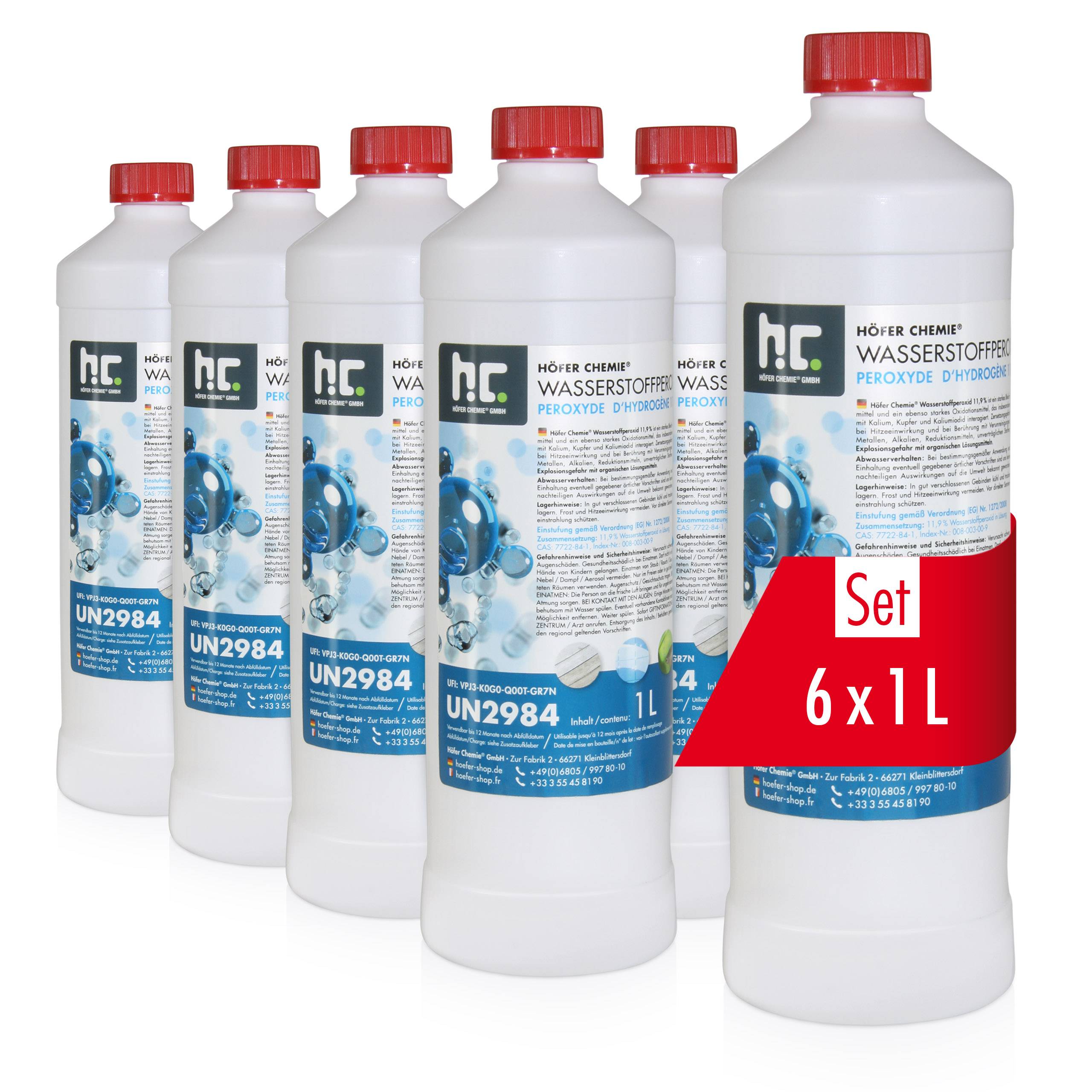 Péroxyde d'hydrogène 11,9 % Höfer Chemie® en bouteille de 1 L x 6 - Imagen 1