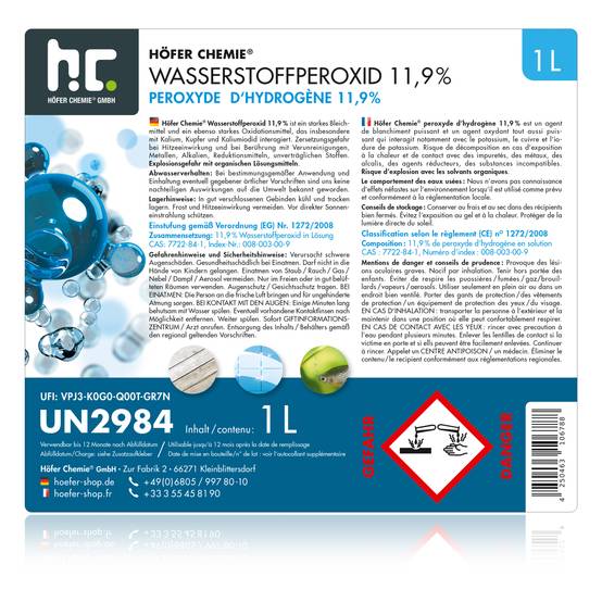 Péroxyde d'hydrogène 11,9 % Höfer Chemie® en bouteille de 1 L x 6 - Image 7