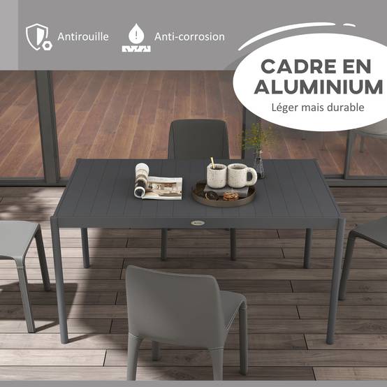 Table de jardin rectangulaire pour 6 personnes en aluminium plateau à lattes dim. 145L x 90l x 74H cm gris - Image 6