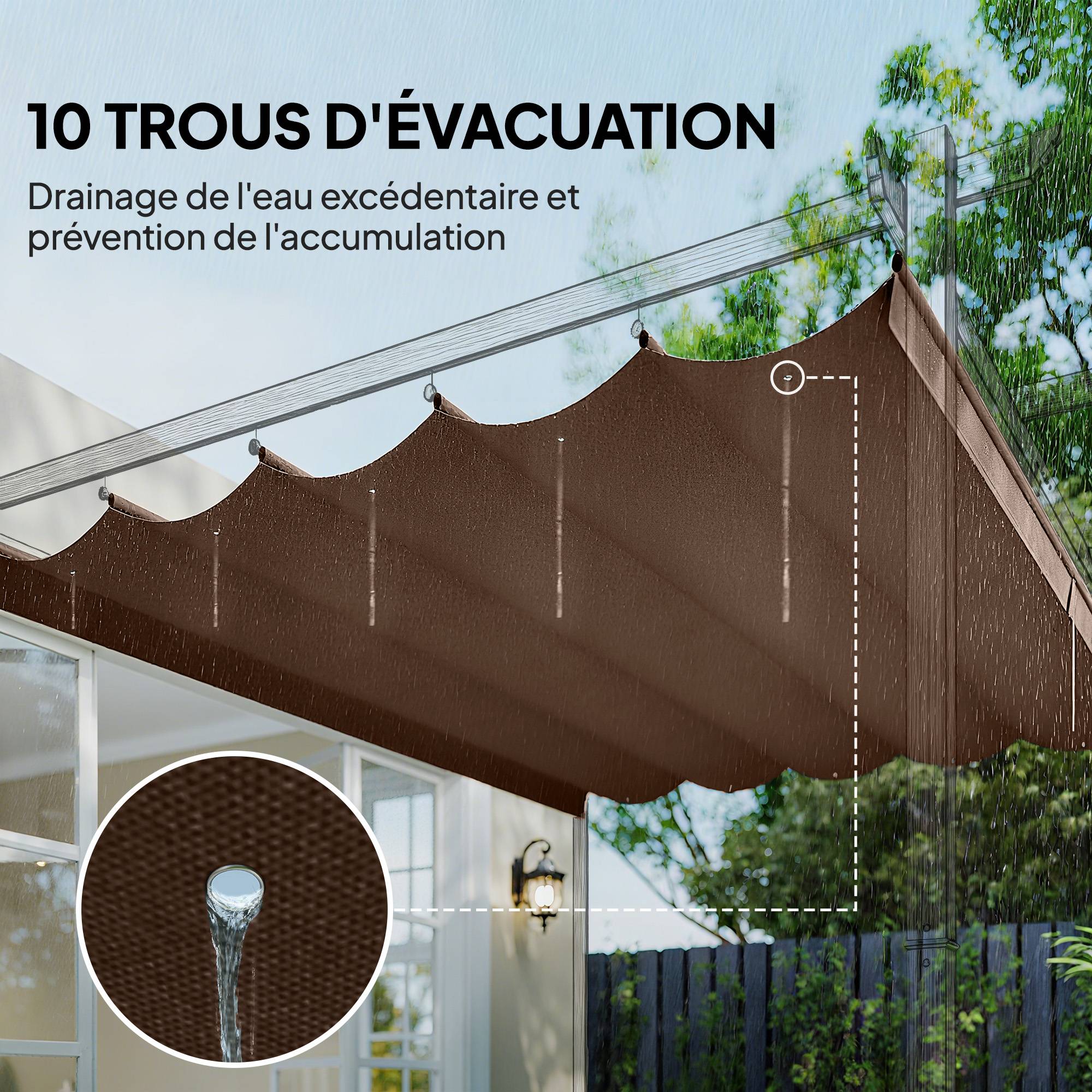 Toile de rechange pergola polyester toit rétractable drainage 3,5x2,6m café - ComfortXL Outdoor Living - Image 8