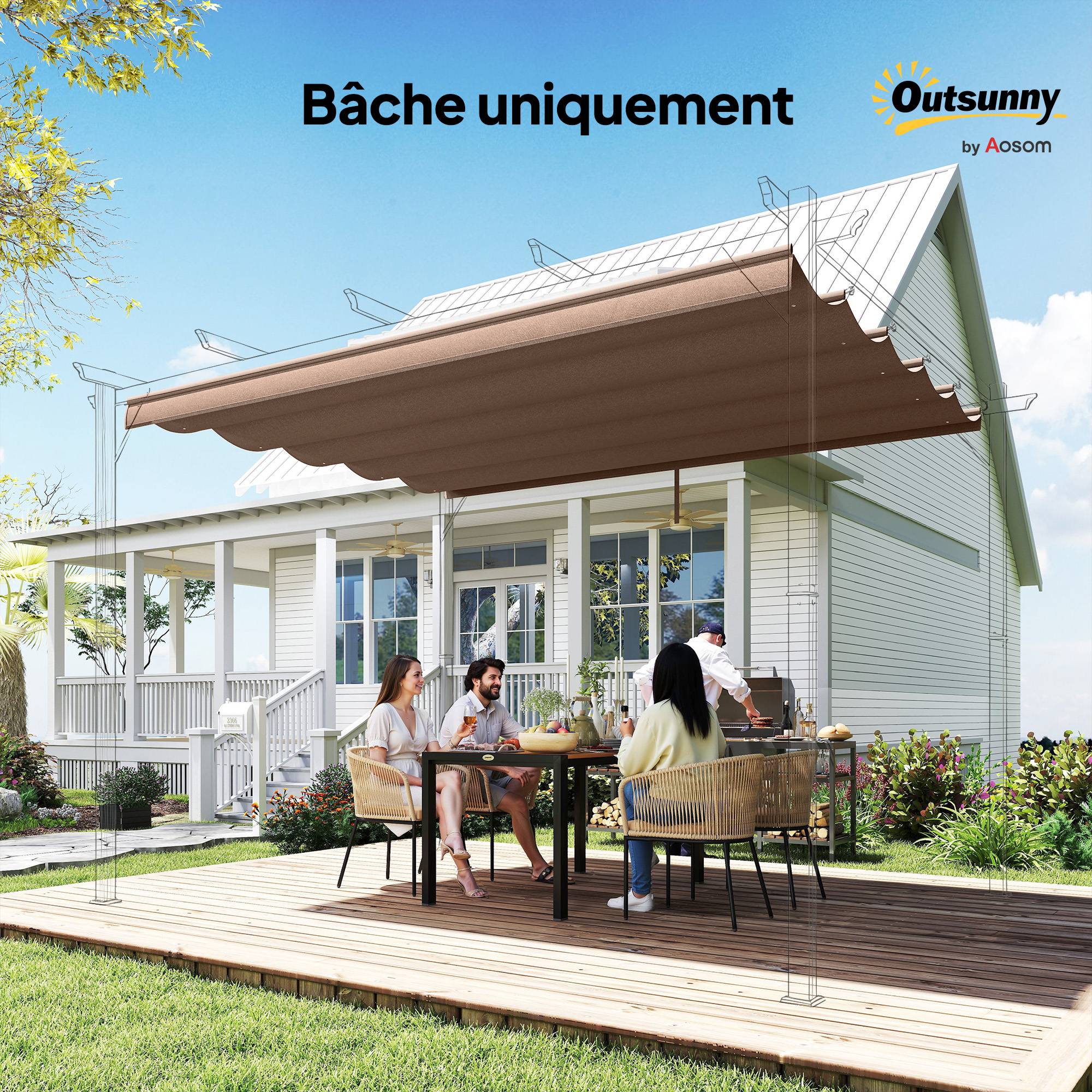 Toile de rechange pergola polyester toit rétractable drainage 3,5x2,6m café - ComfortXL Outdoor Living - Image 10