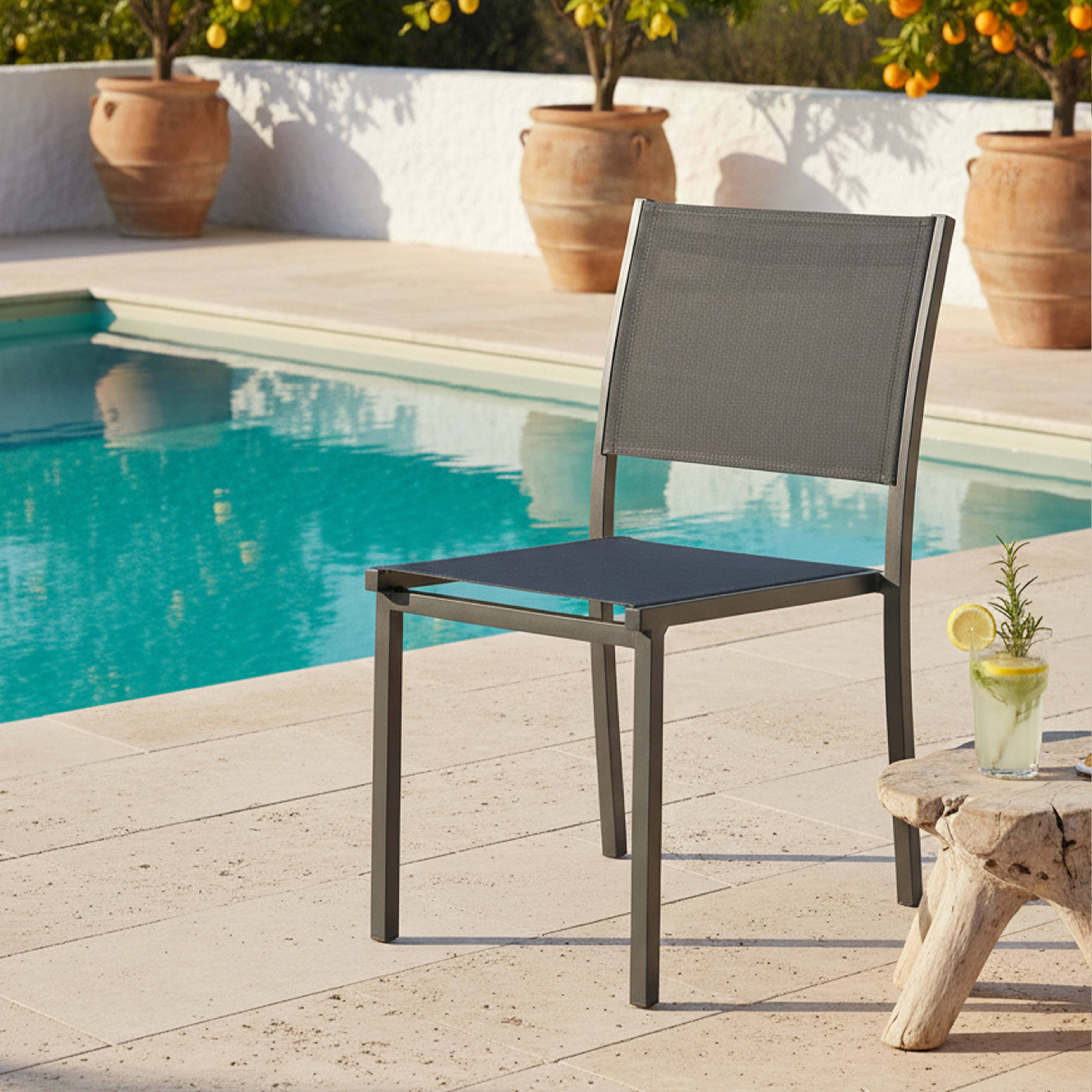 Oviala - Chaise de jardin aluminium et textilène gris Nice - Oviala - Imagen 2