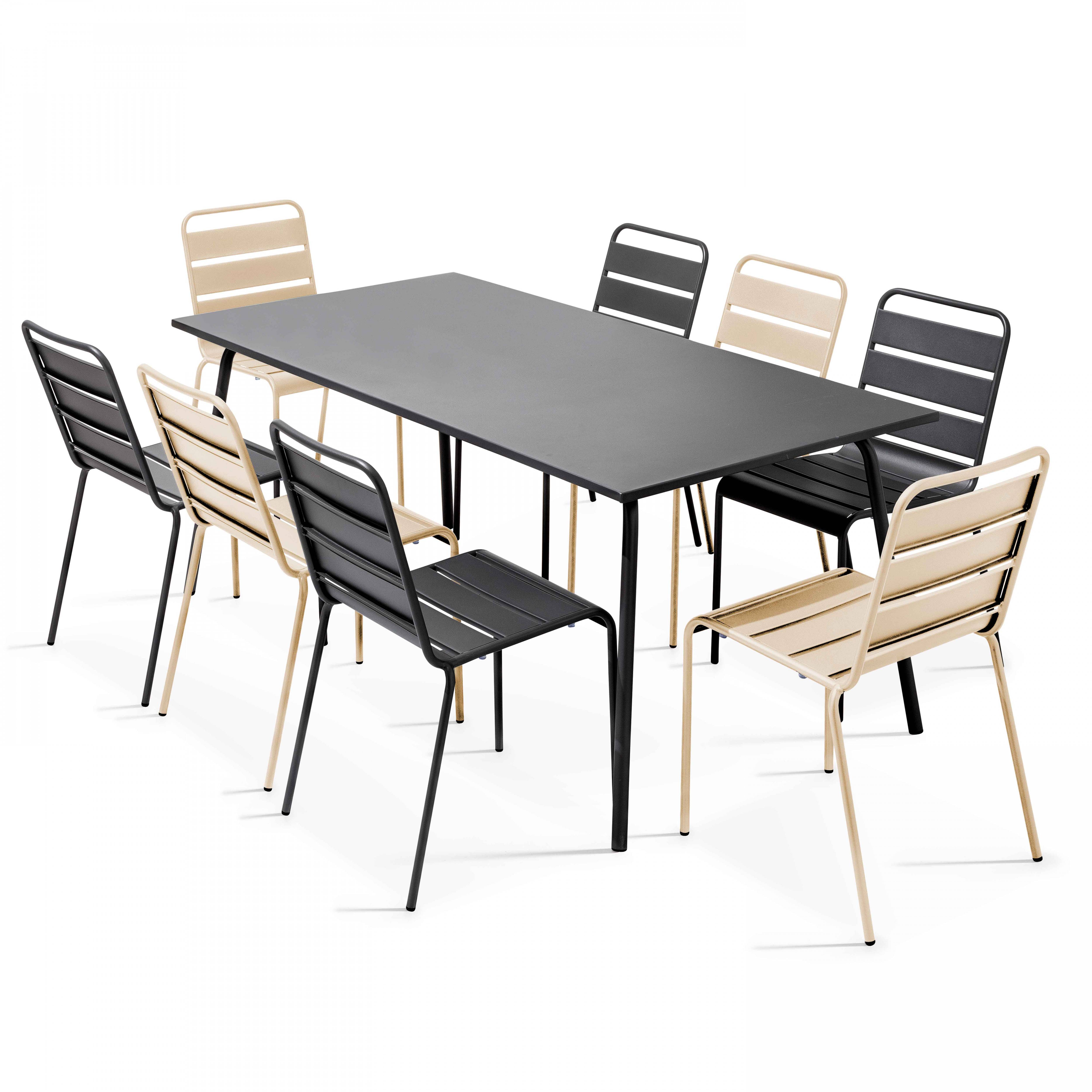 Oviala - Ensemble table de jardin et 8 chaises en métal gris et ivoire Palavas - Oviala - Imagen 1