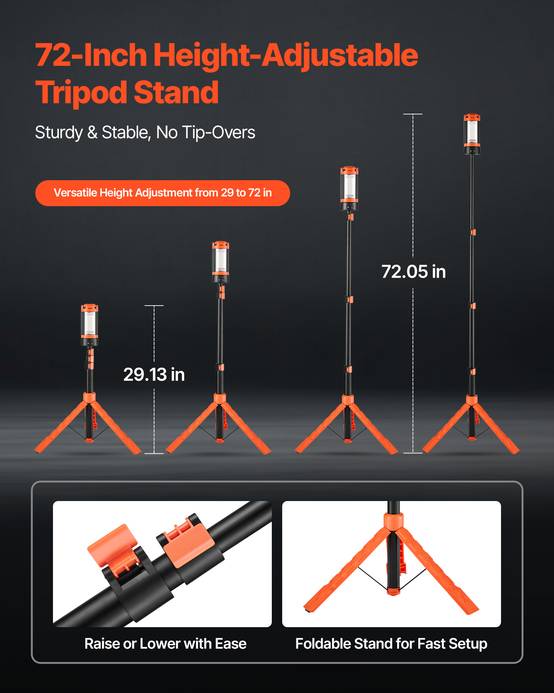 VEVOR Projecteur LED sur trépied amovible rechargeable sans fil 8 Ah 2200 LM - Image 4