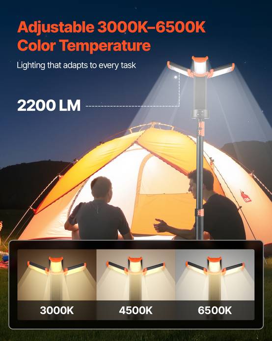 VEVOR Projecteur LED sur trépied amovible rechargeable sans fil 8 Ah 2200 LM - Image 2
