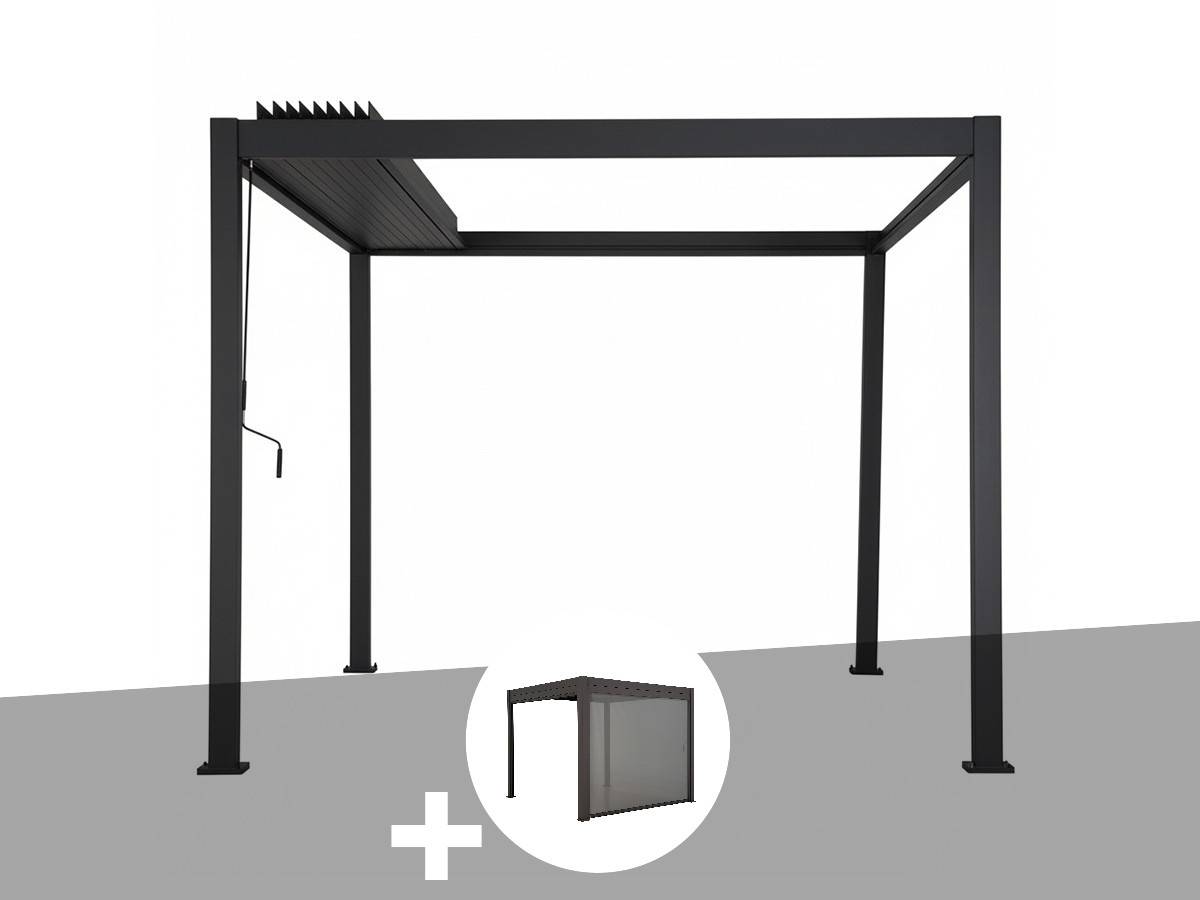 Hesperide - Kit pergola bioclimatique toit rétractable Evora Graphite 4 x 3 m Hespéride + Store 4 m - Image 1