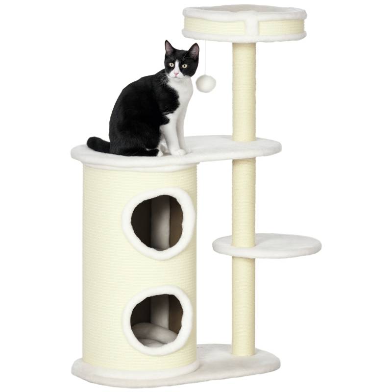 Arbre à chat avec tour à griffer, 1 lit et jouet pour chat, dimensions 59x35x100cm crème - Image 1