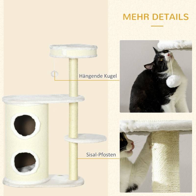 Arbre à chat avec tour à griffer, 1 lit et jouet pour chat, dimensions 59x35x100cm crème - Image 5