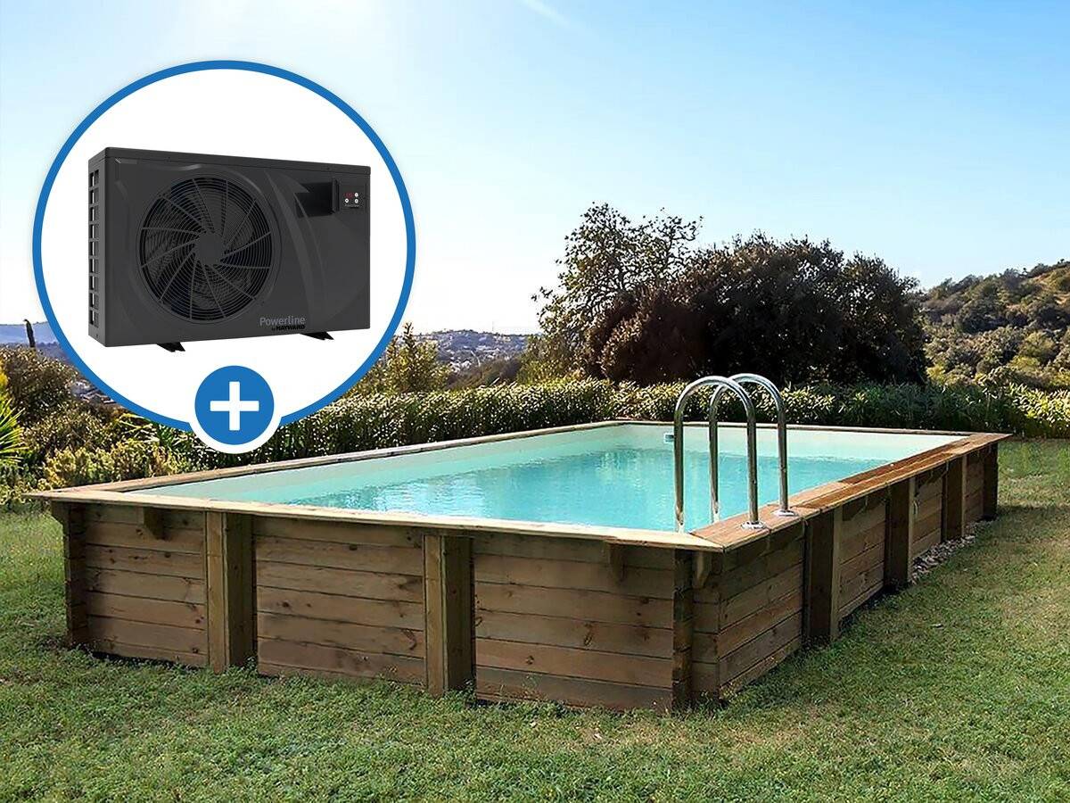 Piscine Bois En Kit Rectangle " Tampa 145 " - 7.20 X 4.20 X 1.44 +  Pompe à Chaleur 6 Kw/h Inverter "powerline By Hayward" - Noir -habitat Et Jardin - Imagen 1