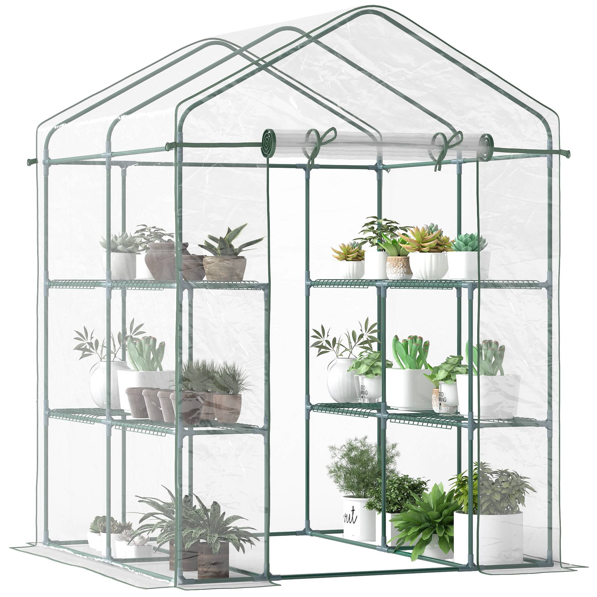 Serre tunnel transparente de plain-pied 143 x 143 x 195 cm, 6 étagères, acier et PVC, châssis froid pour tomates - Image 1
