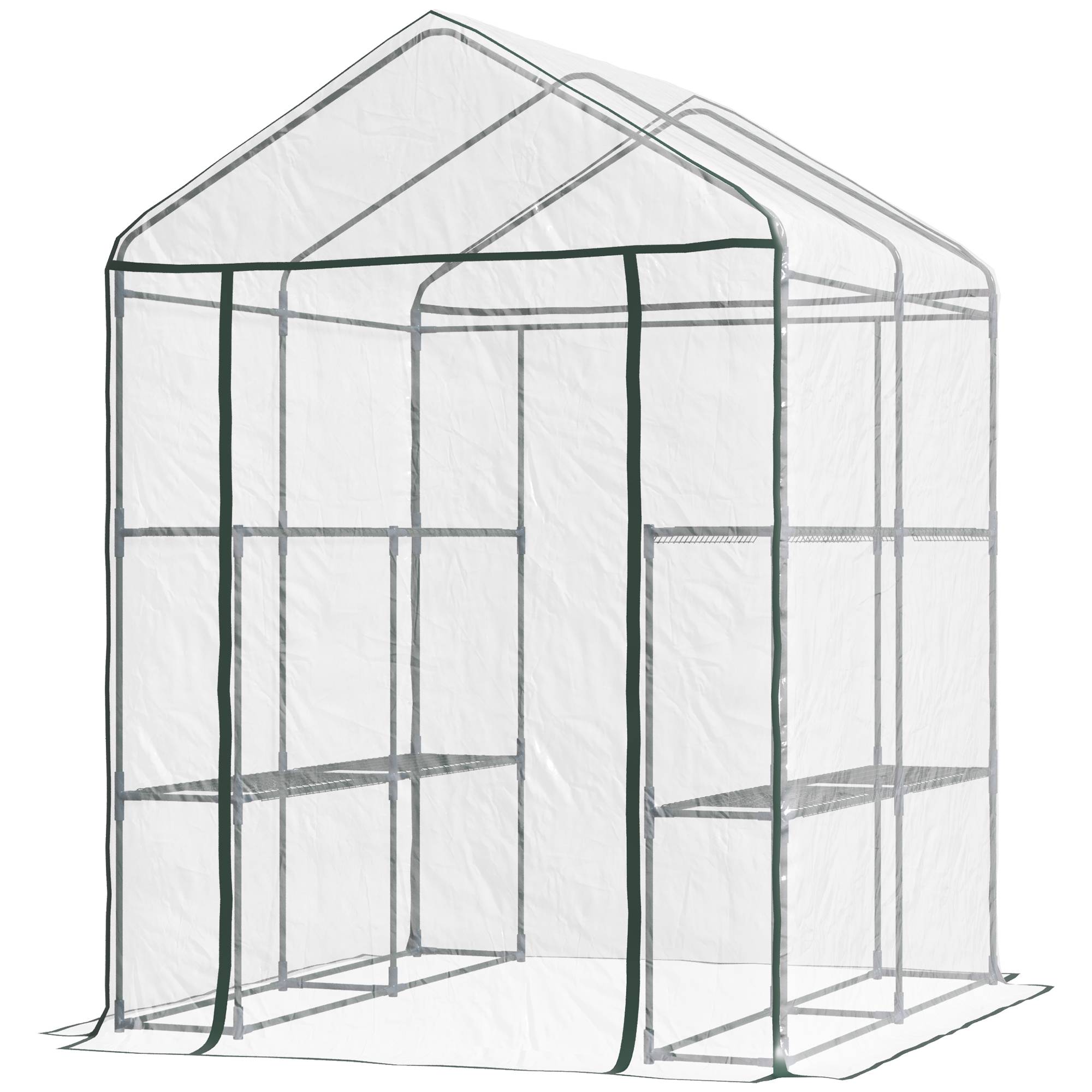 Serre tunnel transparente de plain-pied 143 x 143 x 195 cm, 6 étagères, acier et PVC, châssis froid pour tomates - Image 2