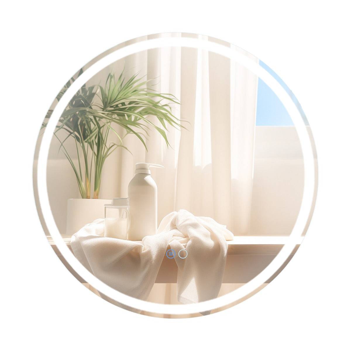 Helloshop26 - Miroir rond mural 60 x 60 cm avec éclairage réglable et fonction antibuée style moderne en verre argenté