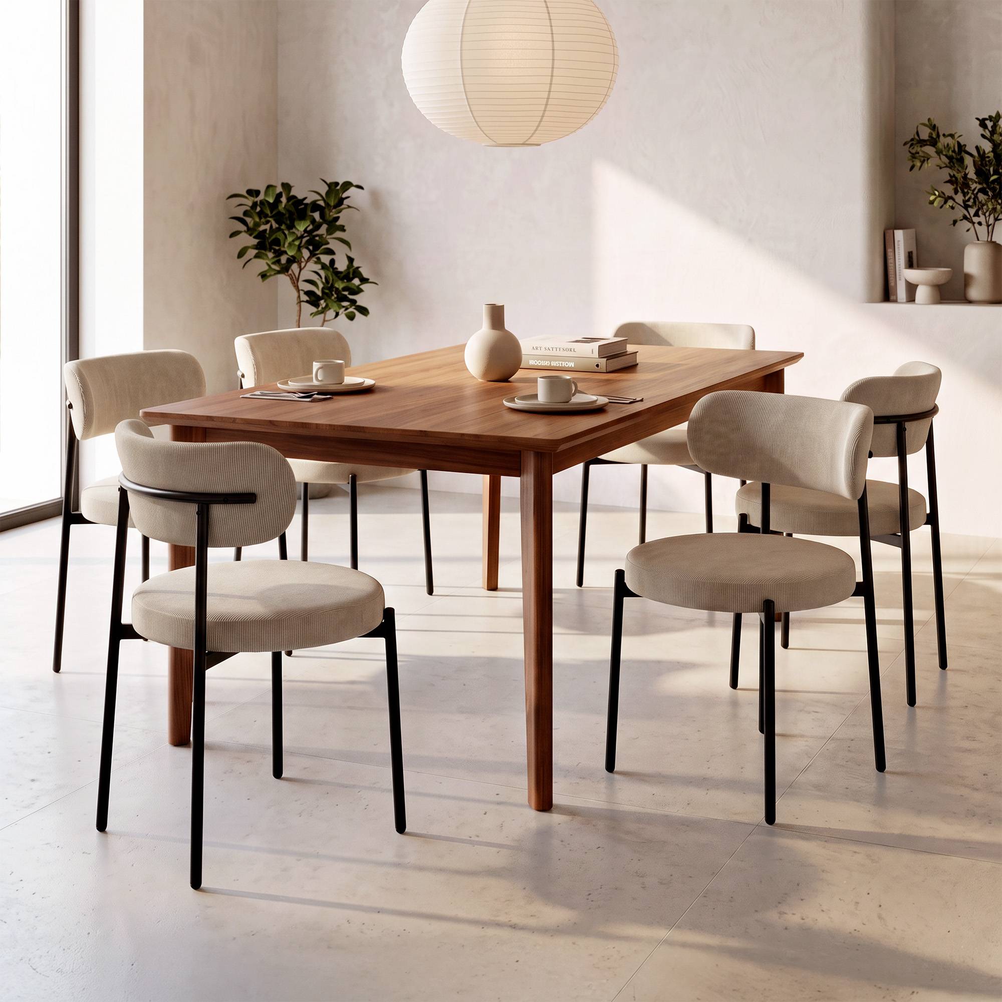 Sicaan Lot de 6 chaises rembourrées velours côtelé beige et pieds métal noir IRIS