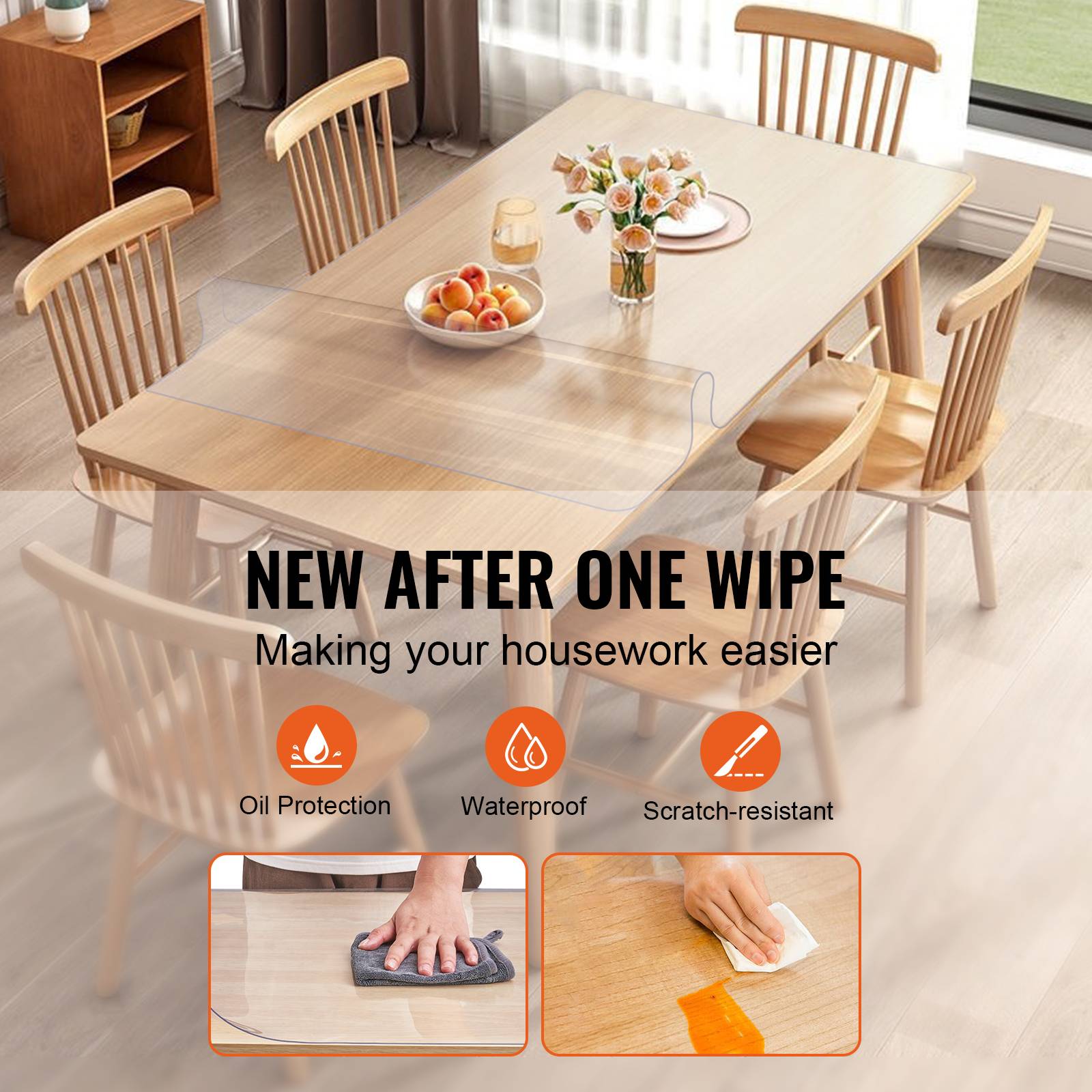 VEVOR Nappe Rectangle Transparente Protection de Table en PVC 92,5x45,7x1,5 mm - Image 4