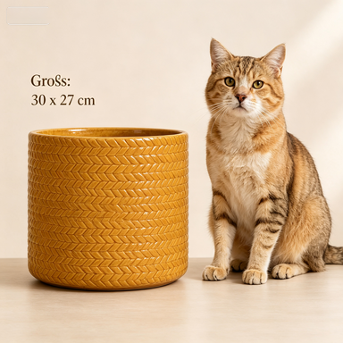 ComfortXL - Pot de fleurs en céramique jaune blé Ø30 x H27 cm intérieur extérieur relief géométrique drainage pour plantes - Image 2