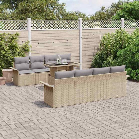 Salon de jardin 9 pièces Beige polyrotin modulable pour 8 convives – ComfortXL Outdoor Living - Image 1