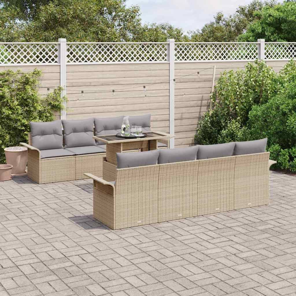 Salon de jardin 9 pièces Beige polyrotin modulable pour 8 convives – ComfortXL Outdoor Living - Image 1