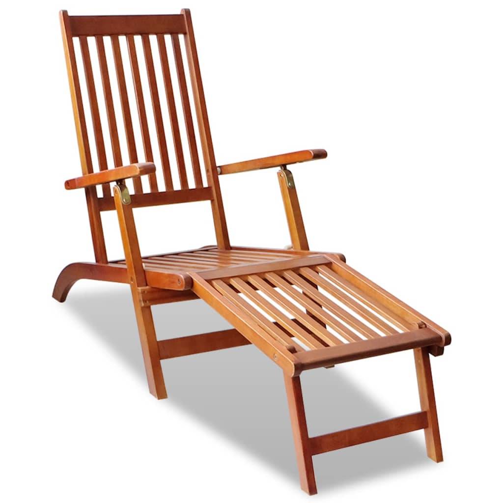 Helloshop26 - Transat chaise longue bain de soleil lit de jardin terrasse meuble d'extérieur avec repose-pied bois d'acacia solide - Imagen 1