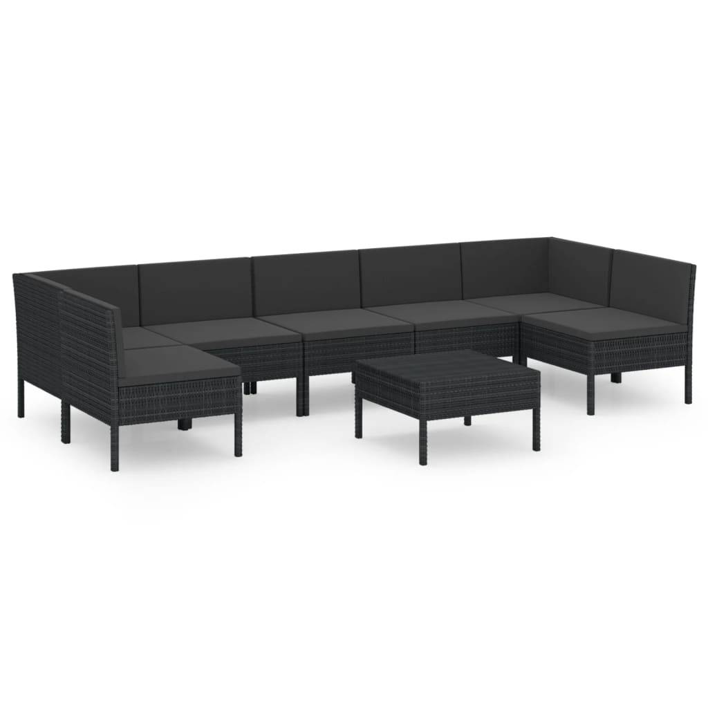 Helloshop26 - Salon de jardin meuble d'extérieur ensemble de mobilier 8 pièces avec coussins résine tressée noir - Imagen 1