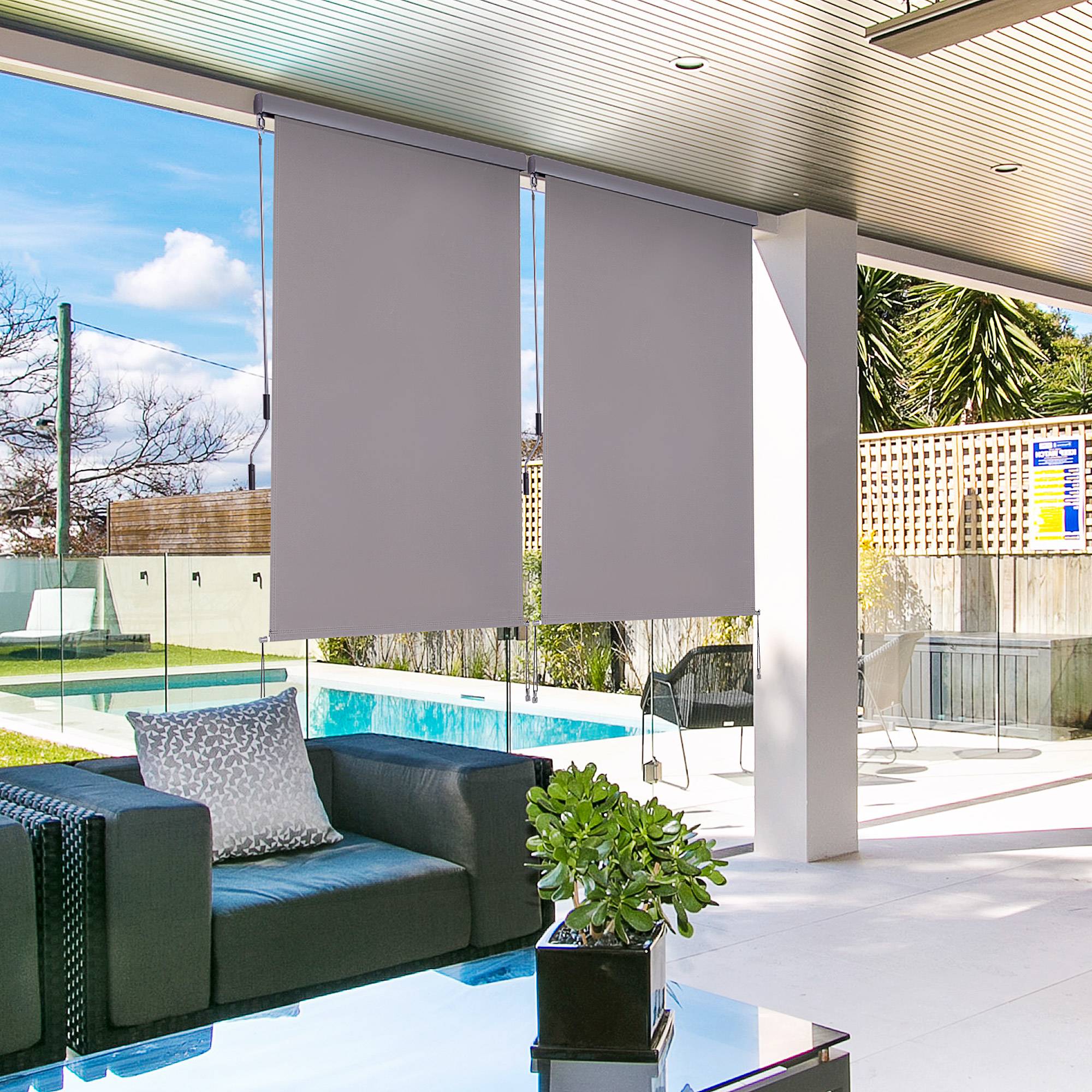 ComfortXL - Store vertical extérieur aluminium polyester gris 200 x 120 cm balcon terrasse protection solaire anti-UV - Image 1