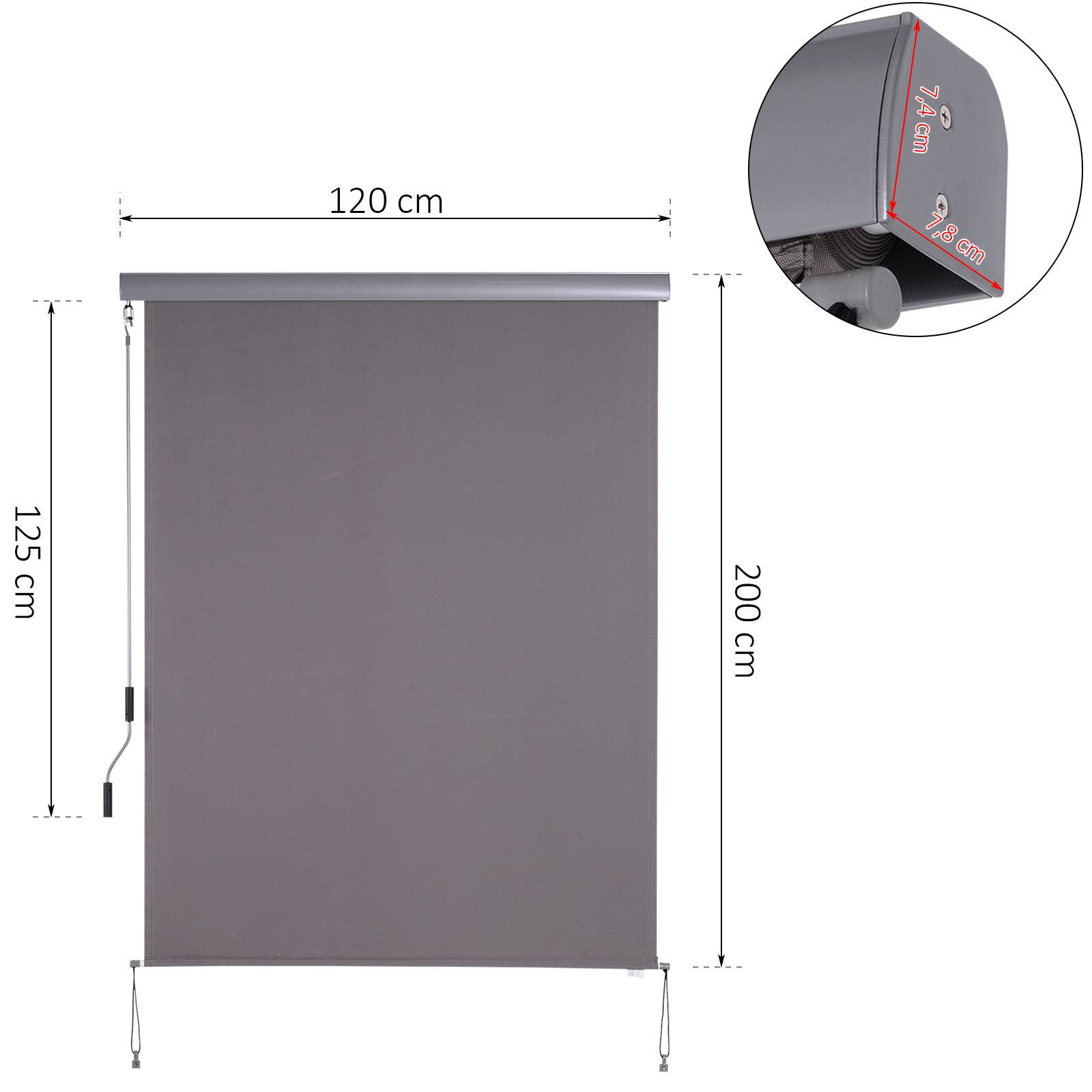 ComfortXL - Store vertical extérieur aluminium polyester gris 200 x 120 cm balcon terrasse protection solaire anti-UV - Image 3