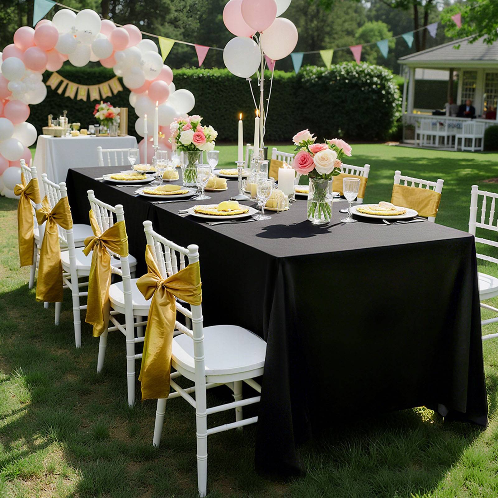 VEVOR Nappe rectangulaire noire en polyester 1778 x 3048 mm 6 pcs pour mariage - Image 8