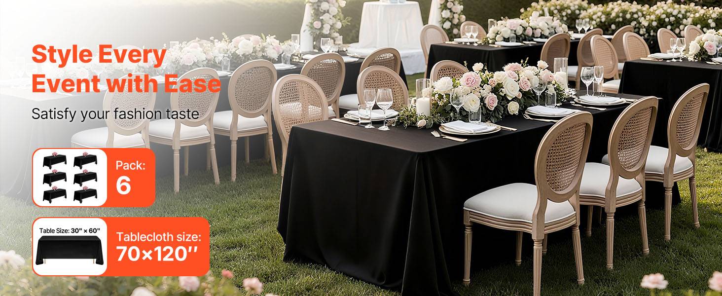 VEVOR Nappe rectangulaire noire en polyester 1778 x 3048 mm 6 pcs pour mariage - Image 9