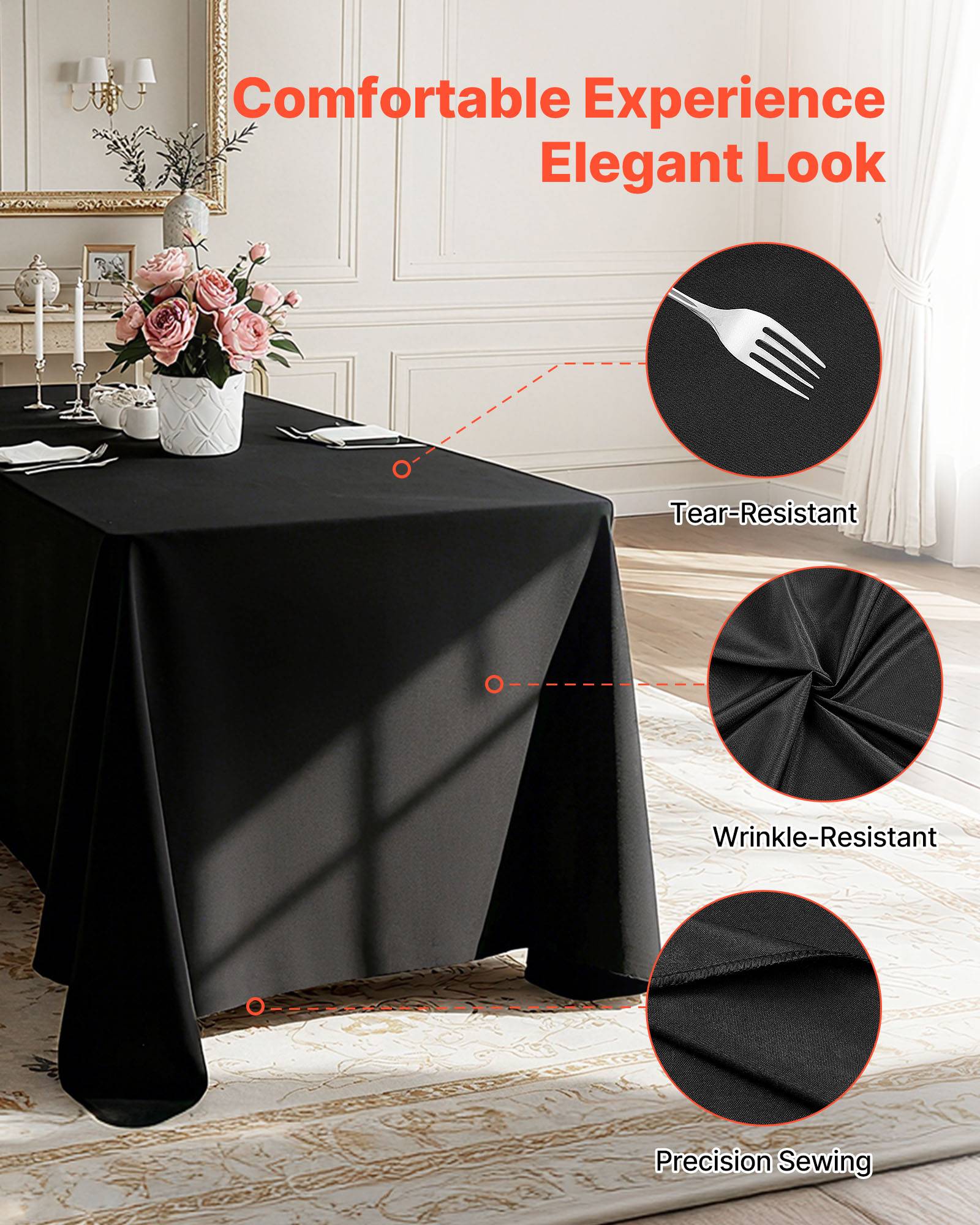 VEVOR Nappe rectangulaire noire en polyester 1778 x 3048 mm 6 pcs pour mariage - Image 3