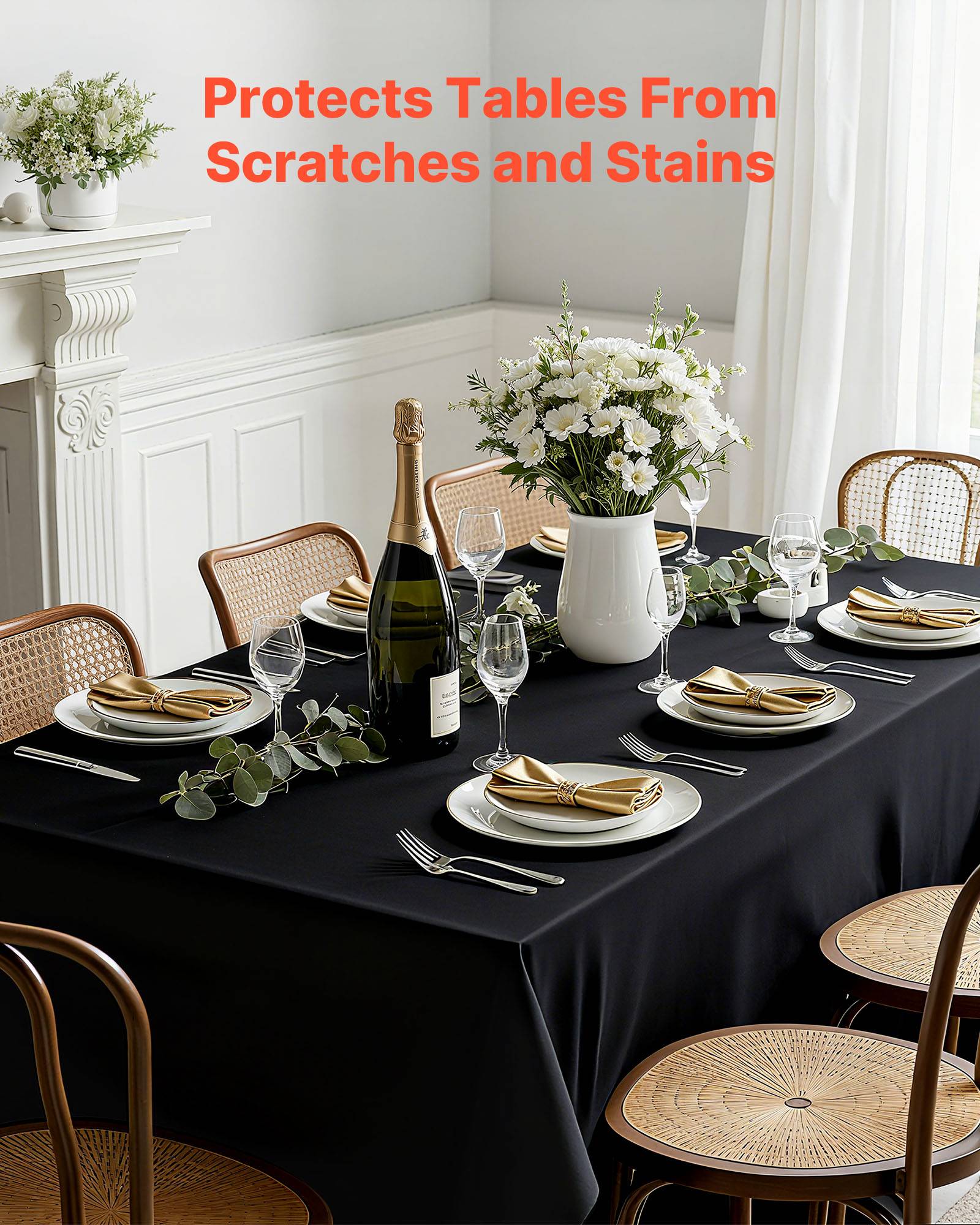 VEVOR Nappe rectangulaire noire en polyester 1778 x 3048 mm 6 pcs pour mariage - Image 2